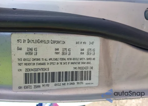 2007 Dodge Charger from USA, damaged, VIN 2B3KA43G87H783419